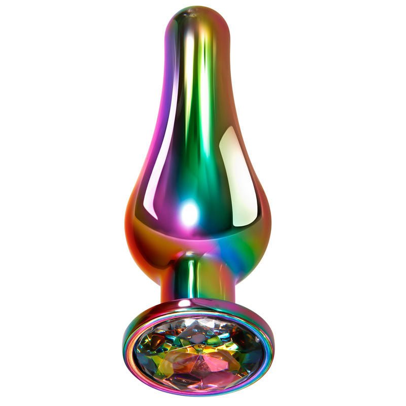 Evolved Rainbow Metal Butt Plug Size L verticla product view | Flirtybay.com.au